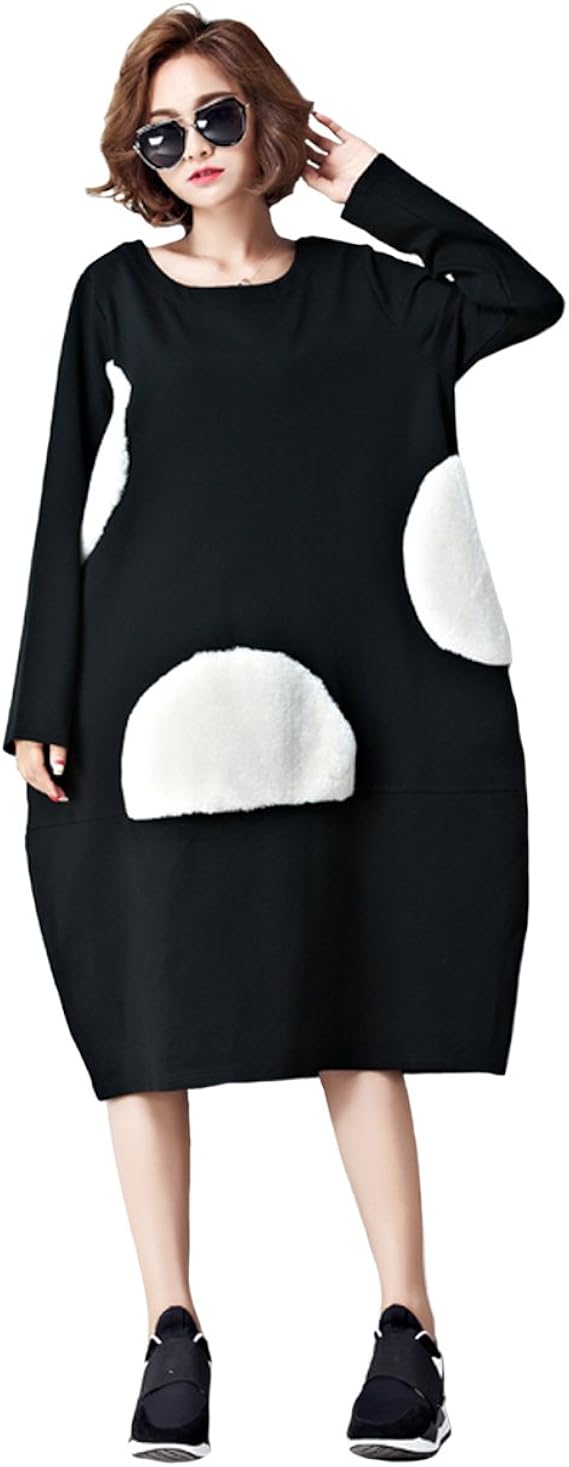 Amazon 大きいサイズ レディース コクーンワンピース 水玉ワンピ Ll 3l 4l ブラック 2017冬 新入荷 8016121 ブラック 大きいフリーサイズ ワンピース チュニック 通販