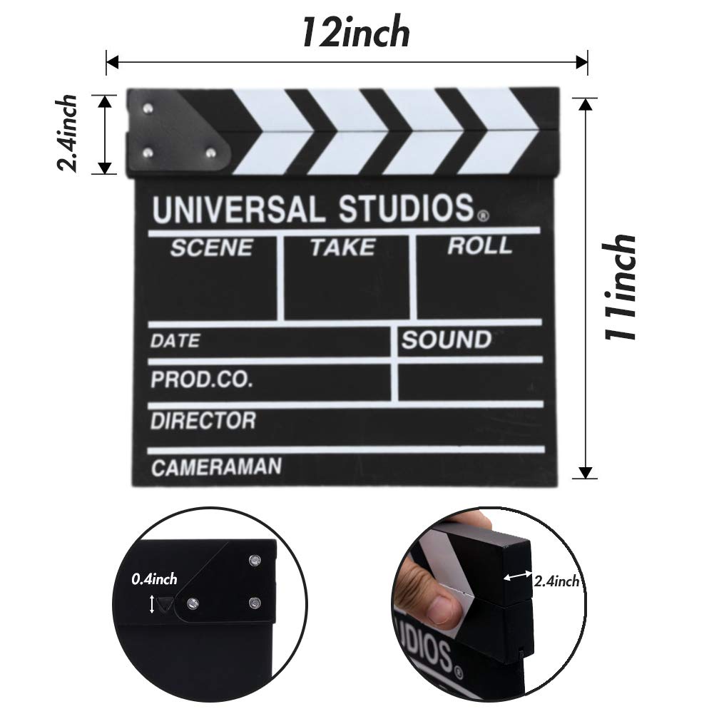 Movie Film Clap Board, Hollywood Clapper Board Wooden Director Board Film Movie Clapboard Accessory with Black & White, 12\