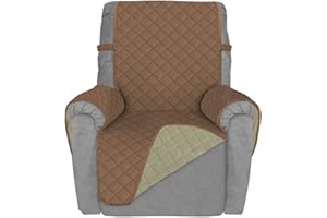 Deeky Recliner Chair Covers for Small Recliners, Reclining Chair Cover Slipcovers, Couch Sofa Covers for Dogs Pets Reversible Water Resistant Furniture Covers with Elastic Straps, Brown/Beige