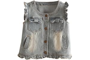 Mud Kingdom Denim Vest for Little Girls Button-Down Sleeveless Outerwear Lapel Retro Ripped
