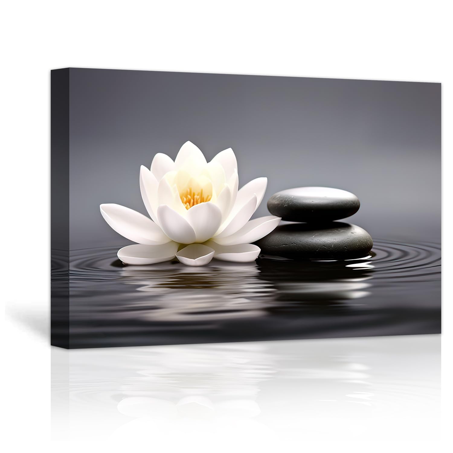 LZIMU Zen Wall Art Lotus Flowers Stones on Water Pictures Canvas Prints Bathroom Decor Spa Artwork for Yoga Meditation Room Spiritual Gifts (Zen-2, 16.00" x 24.00") — image 1