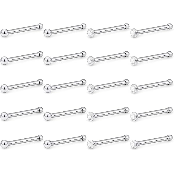 40PCS Bulk Multi Stainless Steel Crystal Nose Studs Ring Hoop Body