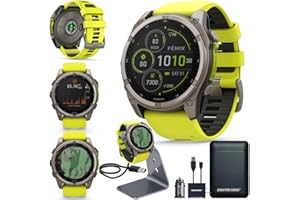 CERTIFIED BRANDS Garmin Fenix 8 Premium Multisport GPS Solar Smartwatch, 51 mm, Sapphire | AMOLED, Dive-Rated, Built-in Flashlight | Titanium with Amp Yellow/Graphite Band with Signature Series Charging Stand