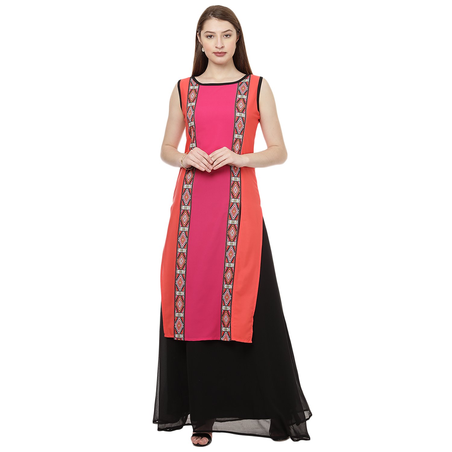 ziyaa women's pink digital straight crepe kurta