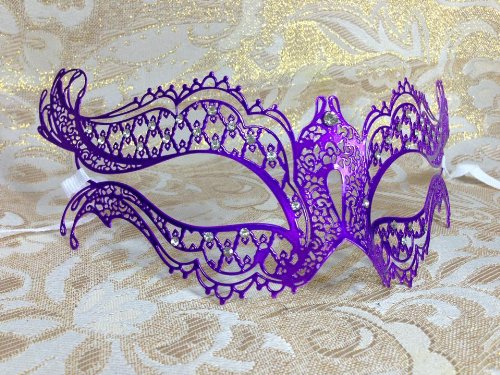Grand Venetian Impression Purple Swan Metal Laser Cut Masquerade Mask