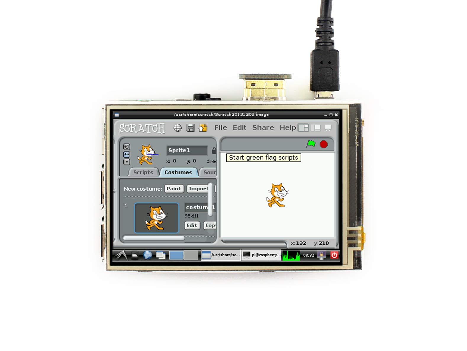 Waveshare 3.5inch HDMI LCD, Resistive Touch Screen IPS, Compatible with Raspberry Pi 4B/3B+/3B Series Boards, Supports PC