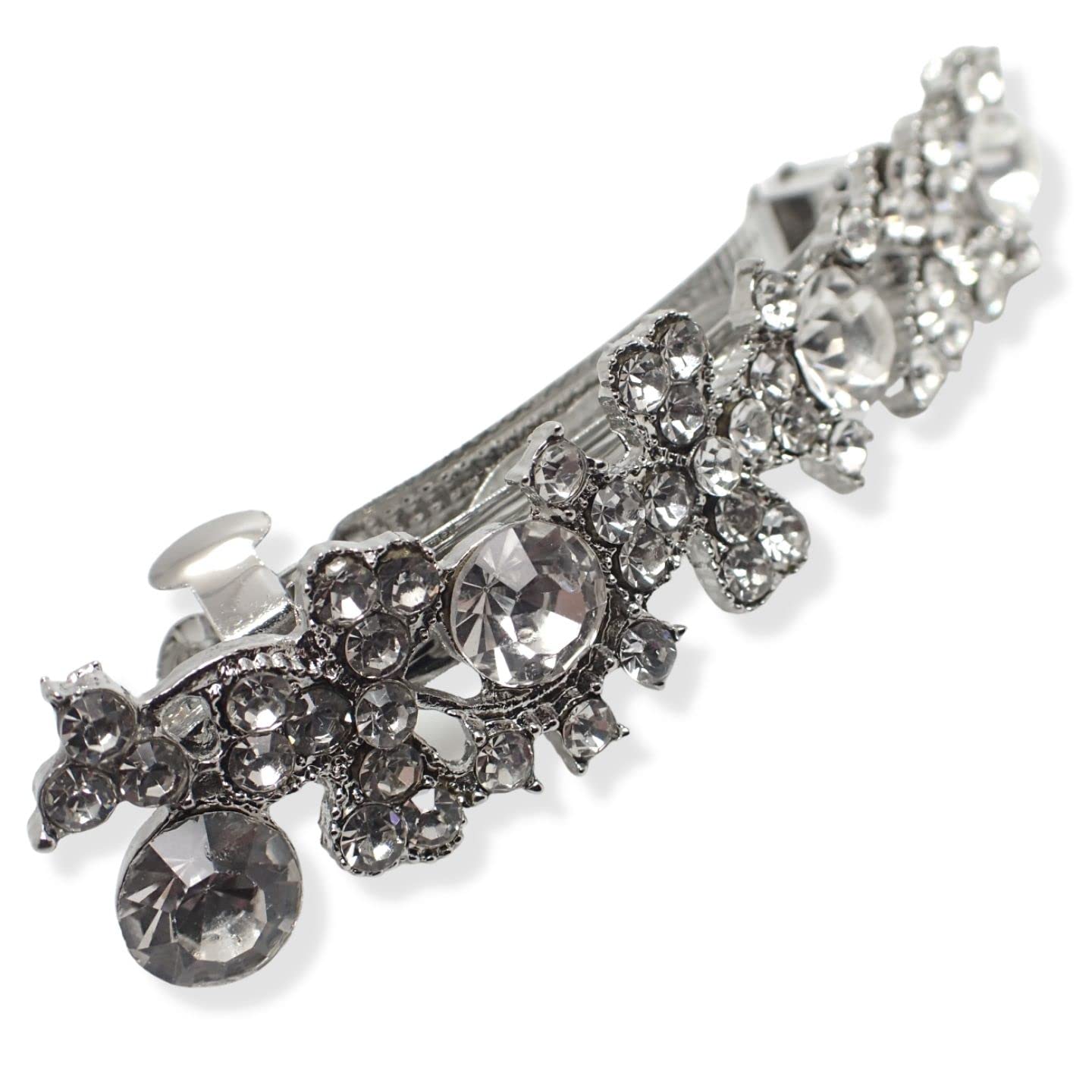 Topkids Accessories Vintage Hair Barrettes for Women, Flower Hair Clip, Hair Accessories for Women, Diamante Hair Clips for Women, Bridal Hair Accessories, Hair Clips Women (Silver Flower Crystal)
