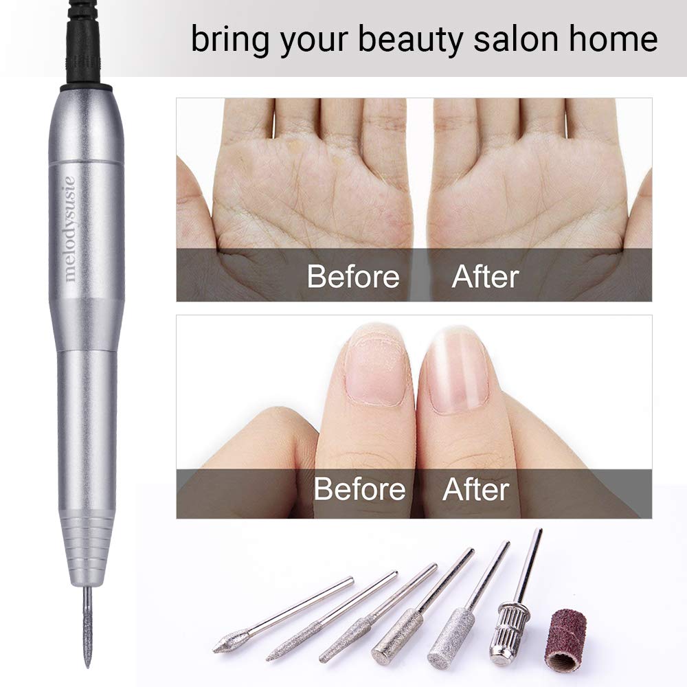 MelodySusie Portable Electric Nail Drill, Compact Efile Electrical Professional Nail File Kit for Acrylic, Gel Nails, Manicure Pedicure Polishing Shape Tools Design for Home Salon Use, Silver: Beauty