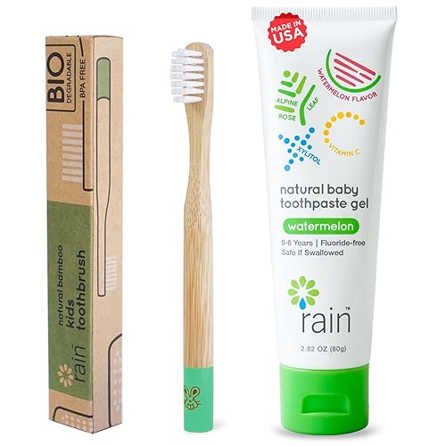 Rain Natural Bamboo Kids Toothbrush Set Fluoride-Free Baby
