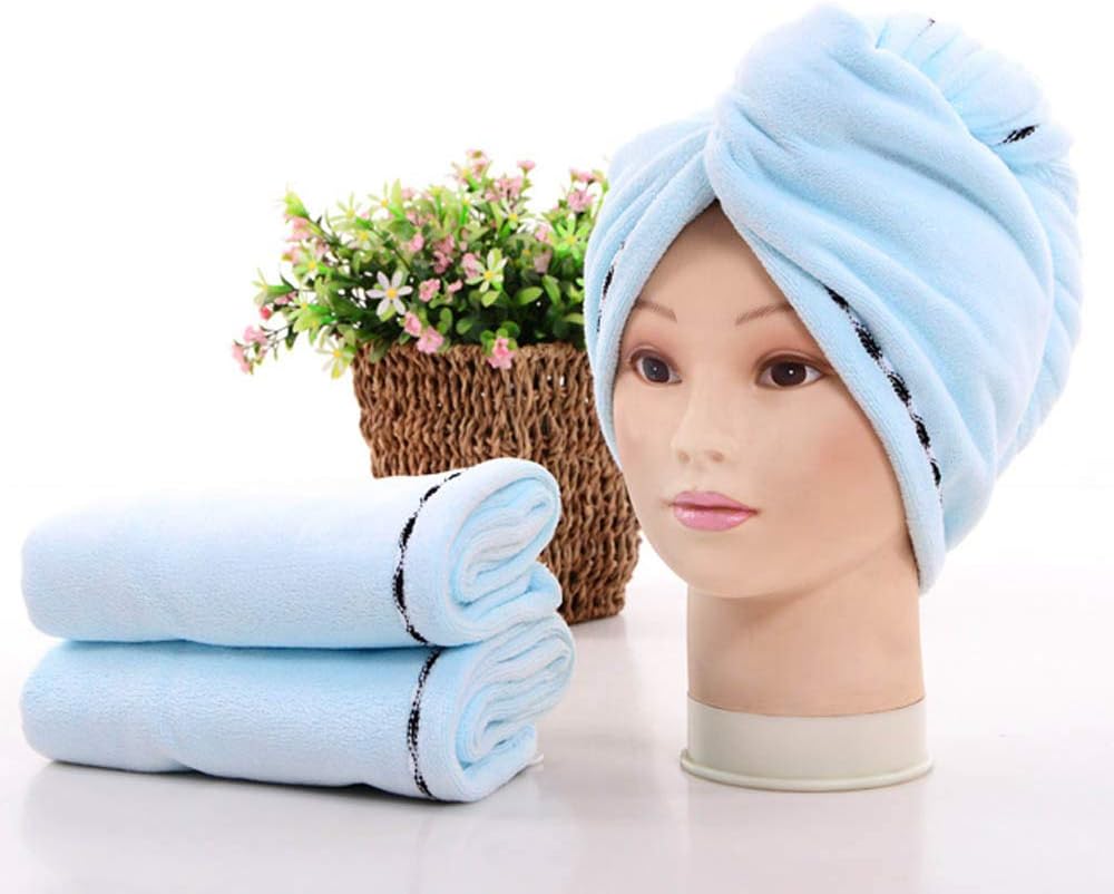 Lili 1 Pack Hair Towel Wrap Turban Microfiber Drying Bath Shower Head Towel with Buttons, Quick Magic Dryer, Dry Hair Hat, Wrapped Bath Cap Blue Color (D002)