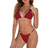 Zuvebamyo Women's String Bikini Sets Two Piece Halter Ring Triangle Swimsuit Cheeky Thong Bathing Suit