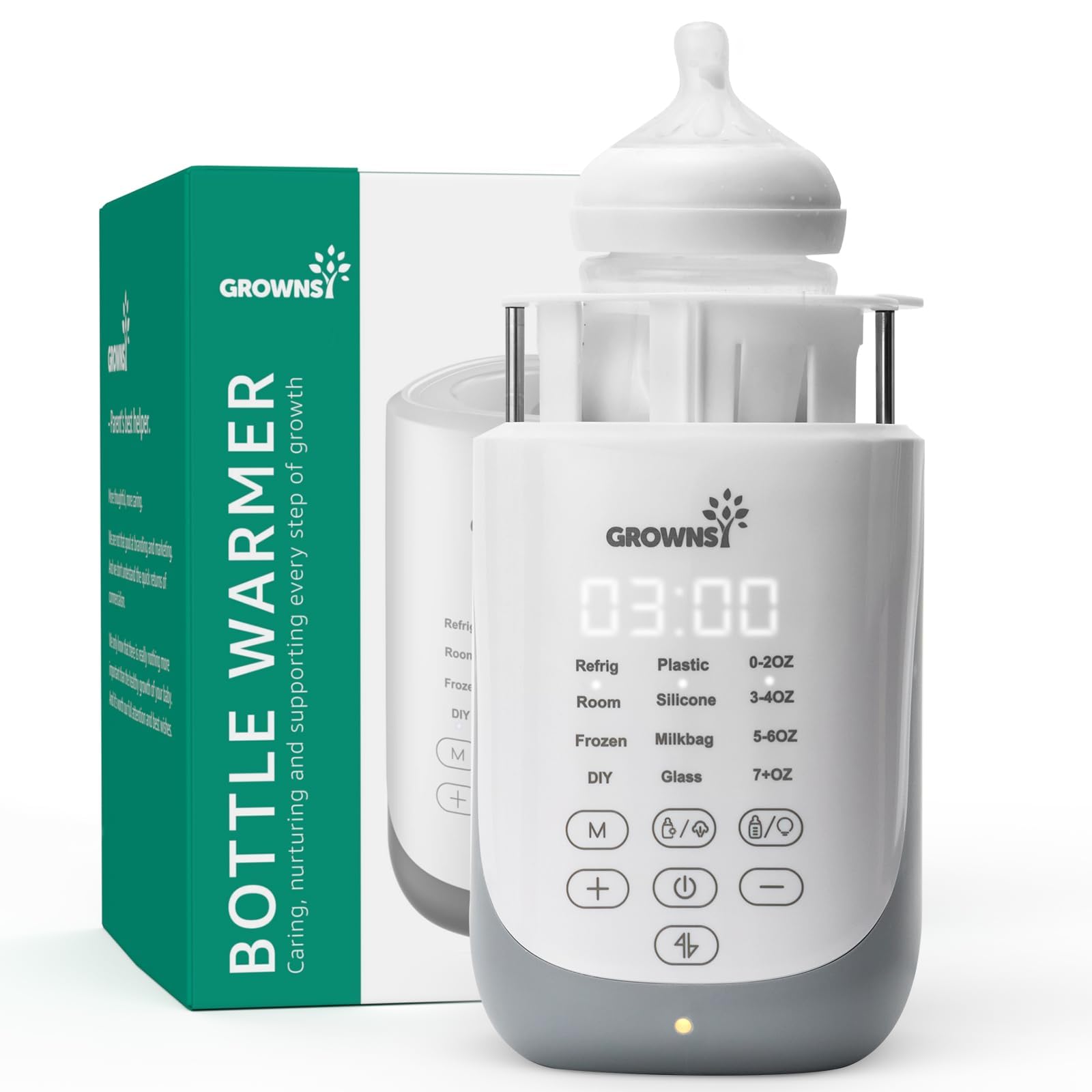 GROWNSY Nutri Bottle Warmer with Innovative Auto-Lift Feature, Retain Fullest Nutrients 10-in-1 Baby Bottle Warmer, Fast & Even Heat, Always Right Temperature, Night Light for Nighttime Breastfeeding