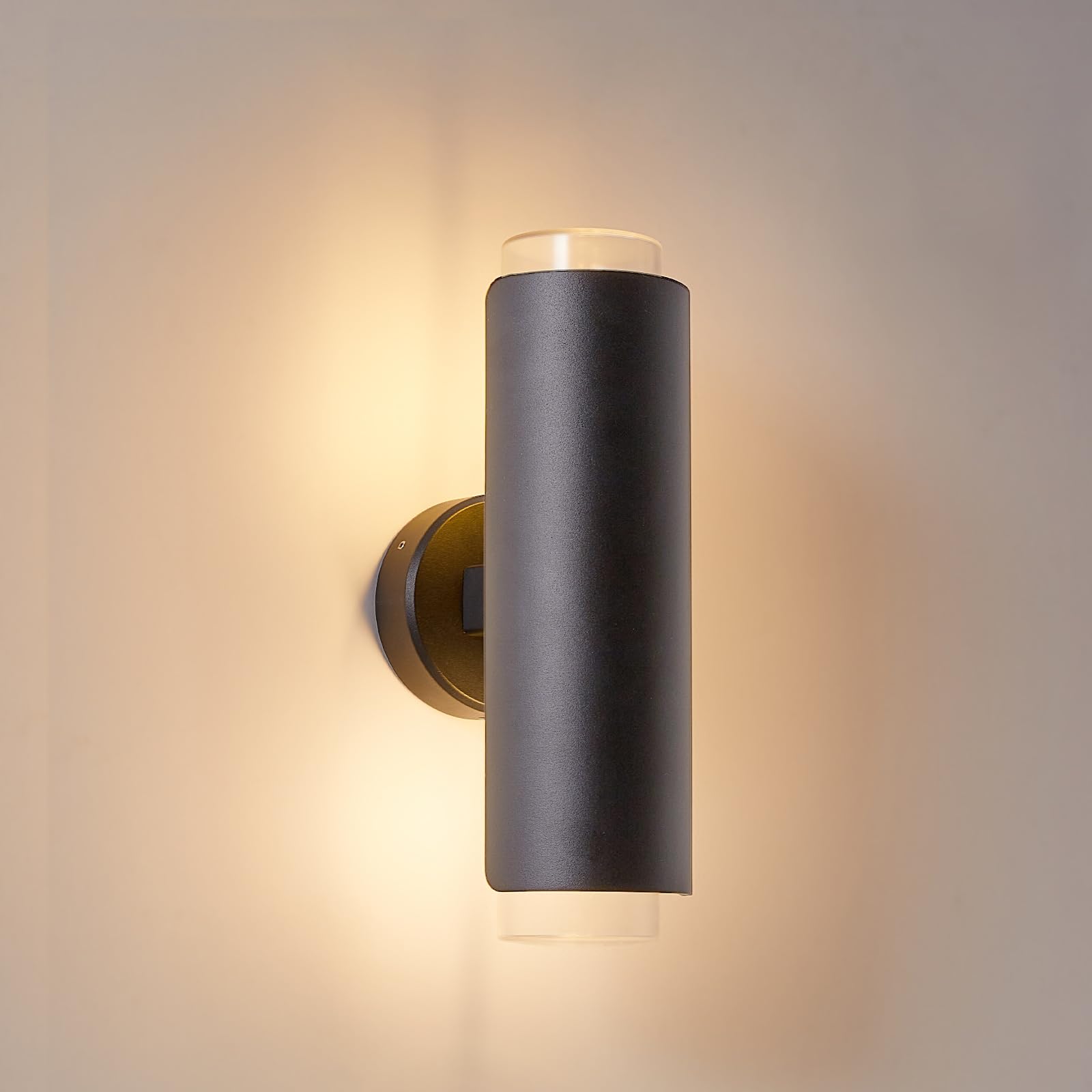 CELAVY Up Down Outdoor Wall Lights, Anthracite Outside Light Mains Powered, External Front Door Porch Lamp IP54 Waterproof, E27 Exterior Modern Sconce Electric Large Round Aluminium Lighting for House