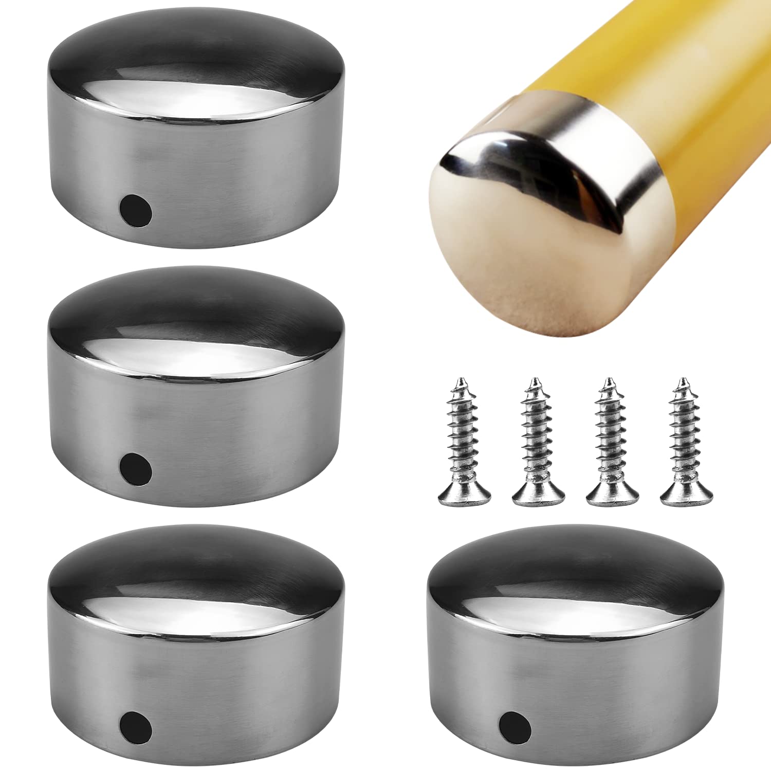 4 Pcs 50mm Stainless Steel Round Handrail End Caps for Staircase Steps with 4 Screws, Ultra-Thin 0.4mm Thickness，Inner Diameter 49.6mm (50mm)