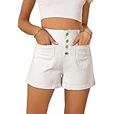 Sidefeel Women's Jean Shorts High Waisted Stretchy Button Fly Summer Denim Shorts with Pockets White Size 6