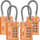 Forge TSA Approved Luggage Locks 4 Digit Combination TSA Travel Locks with TSA008, Open Alert Indicator, Zinc Alloy Body for Luggage, Suitcase, Backpack, and More. Orange 4 Locks.