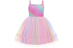 Arshiner Toddler Girls Tulle Dress Rainbow Tutu Birthday Party Princess Dresses Ruffle Hem Cami Dress Summer Outfit Size 2-6