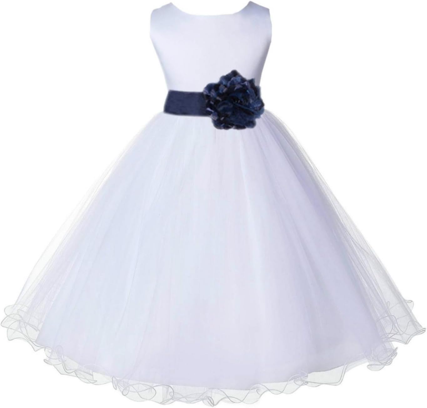 Wedding Pageant White Flower Girl Rattail Edge Tulle Flower Girl Dress Toddler 829s