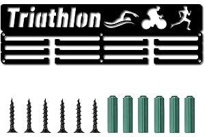 CREATCABIN Triathlon Medal Holder Sport Swimming Bike Running Words Awards Display Stand Wall Rack Mount Hanger Decor for Champions 3 Rung Medalist Runner Gymnastics Over 60 Medals Black