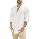 XINGCOOL Mens Long Sleeve Linen Shirts Casual Button Down Shirt Regular Fit Summer Beach Wedding Shirts