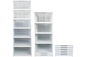 KEAIDUO Shoe Boxes, 6PCS Clear Shoe Boxes Stackable Foldable, Shoe Storage Organiser for Sneakers, Trainers, Hallway, Under B