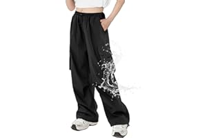 Jofemuho Cargo Pants Girls & Womens Parachute Drawstring Elastic Waist School Pants,6 Years - Women 2XL