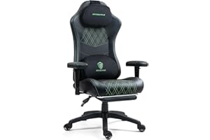 Dowinx Heated Massage Gaming Chair for Adults, Ergonomic Gamer Chair with Sofa-Grade Pocket Spring Cushion and with Lumbar Support, Reclining Computer Chair with Adjustable Footrest, Black Green