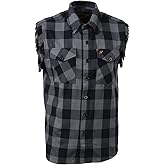 Milwaukee Leather MNG11689 Men’s Classic Black and Grey Button-Down Flannel Cut Off Frayed Sleeveless Casual Shirt