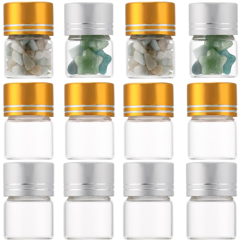 SUNNYCLUE 40Pcs Mini Jars 5ml Small Glass Vials with Aluminum Screw caps Tiny Glass Bottles Vials Small Clear Bottles Mini Glass Jars for Essential Oil Liquid Powder Message jewellery DIY Crafts