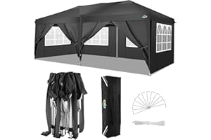 COBIZI Canopy 10x20 Pop Up Canopy with 6 Sidewalls, Waterproof Canopy Outdoor Event Shelter Sun Shade Protable Tent for Parties Beach Camping Commercial Instant Canopy, Black