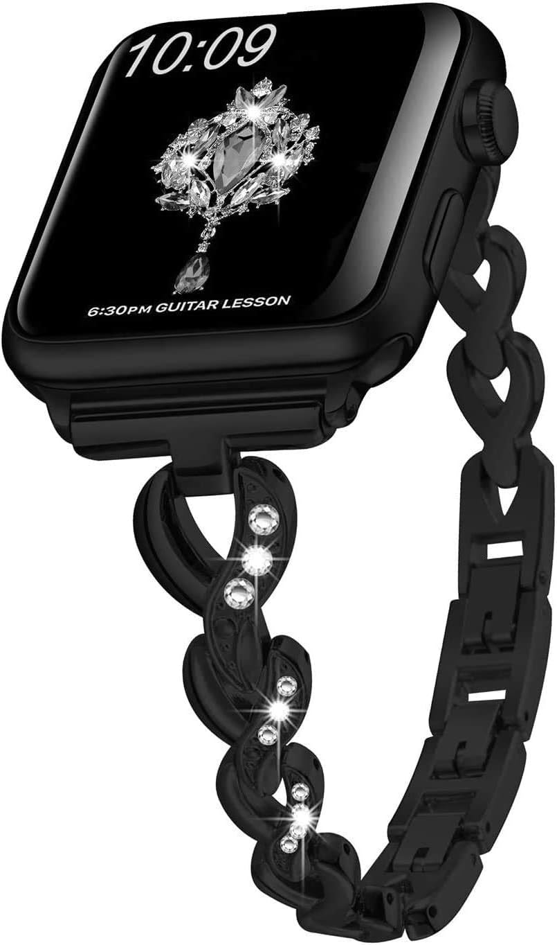 SaNgaiMEi Bracelet Compatible for Apple Watch Strap 38mm 40mm 41mm 42mm 44mm 45mm Women Metal Stainless Steel Rhinestone Iwatch Strap with Apple Watch Series SE/8/7/6/5/4/3/2/1 Band (38
