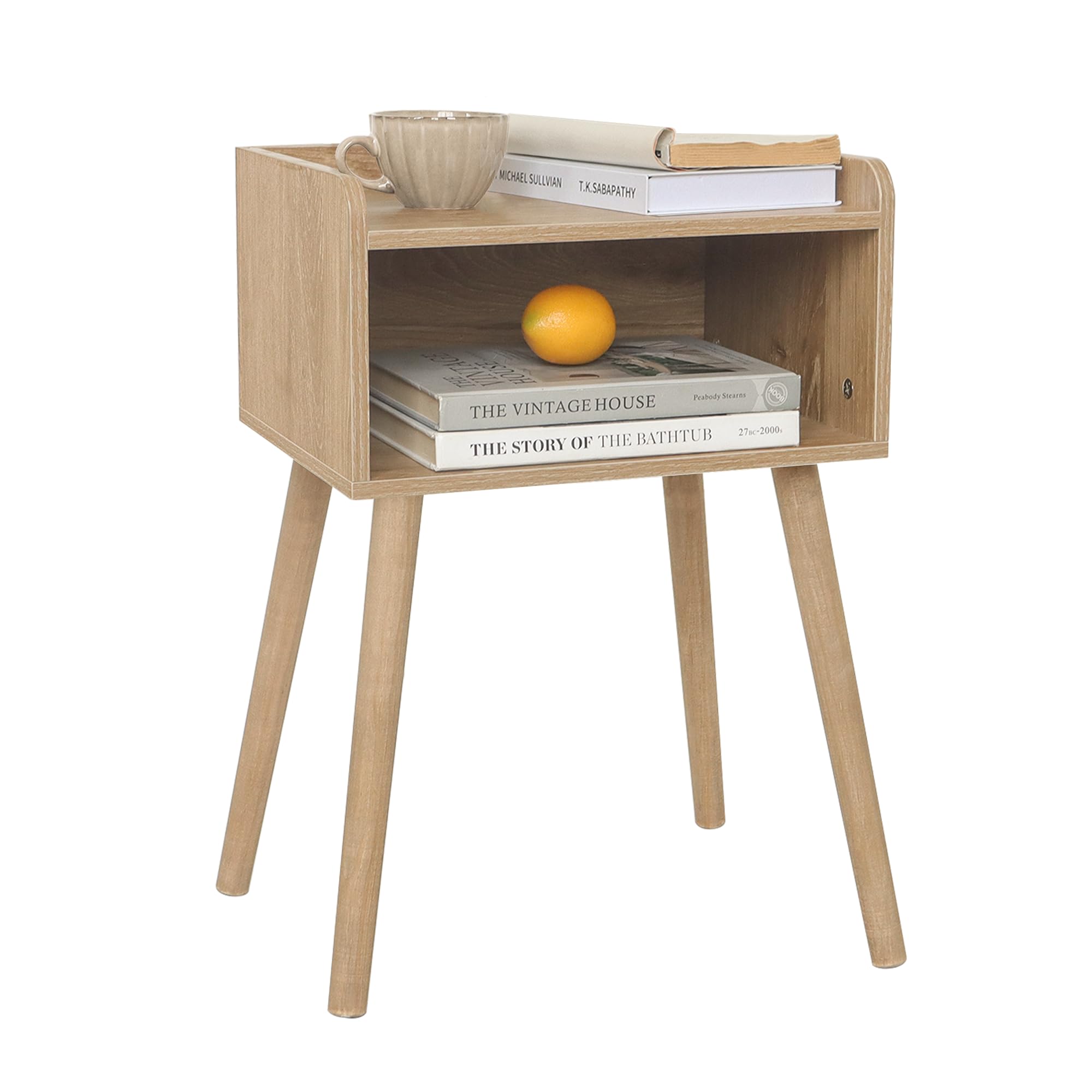 Photo 1 of MaxSmeo Nightstand, Mid Century Modern Side Table Bedroom with Storage, Small End Bedside Table with Solid Wood Legs for Living Room, Office Small Spaces (Rustic Walnut)
