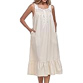 Viakeo 100% Cotton Nightgowns For Women Sleeveless Night Gown Long Sleep Dress With Pockets