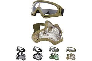 Outgeek Airsoft Half Face Mask Steel Mesh and Goggles Set for Halloween and Xmas