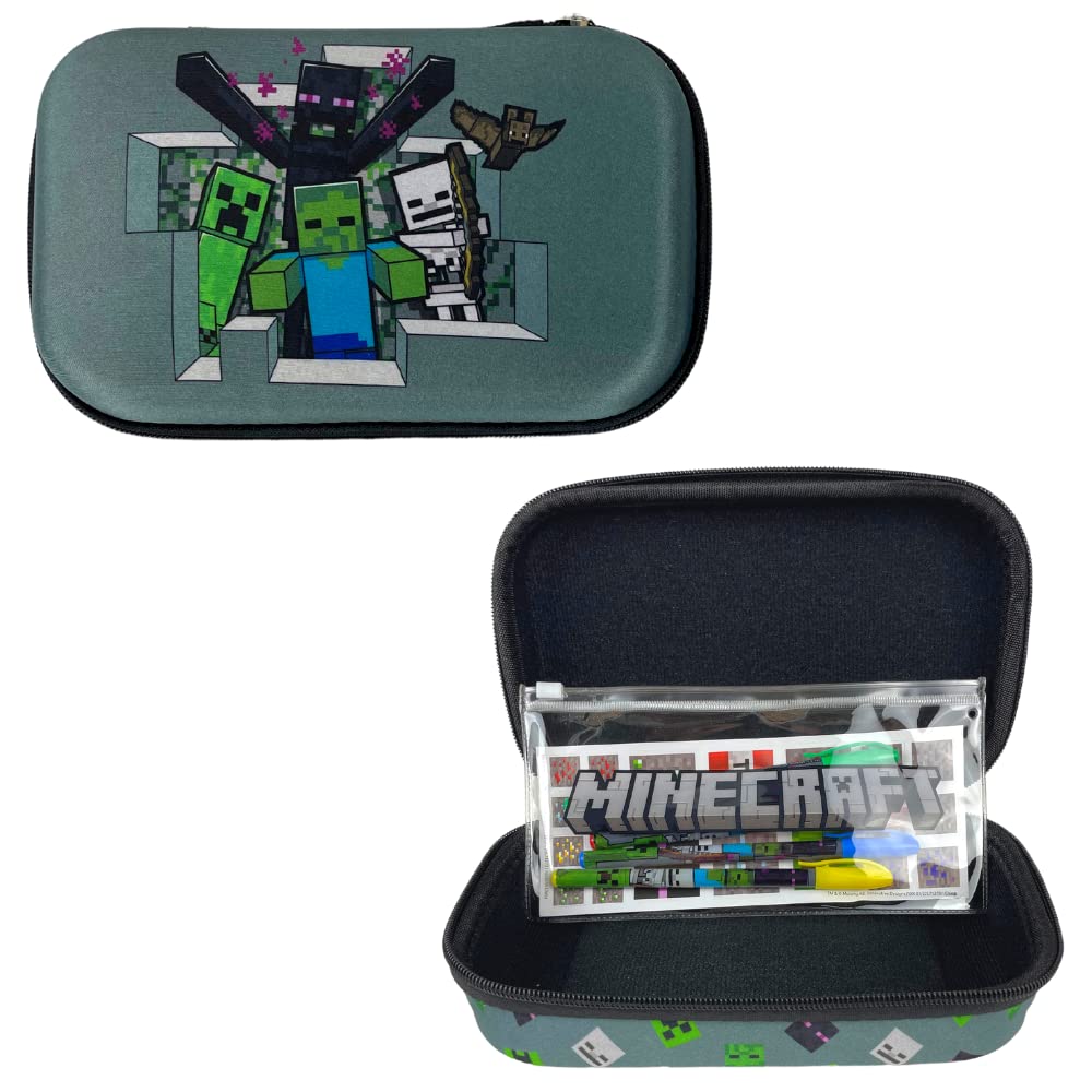 Photo 1 of Innovative Designs Minecraft Pencil Case Set with Stickers and Gel Pens for Kids, Molded with Zip Closure