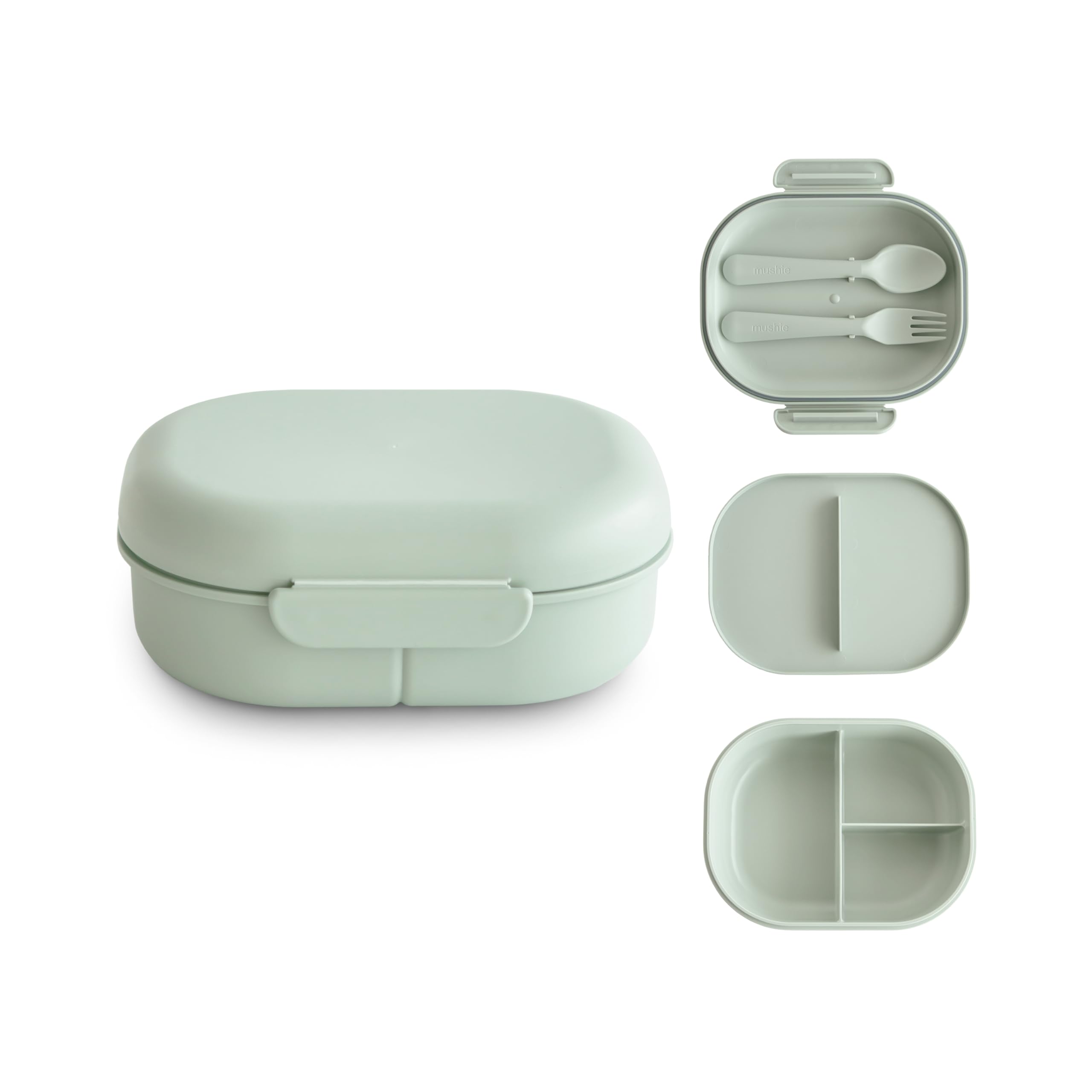 Mushie Lunchbox | Children's Lunch Box Snack Box for Kindergarten and School | Divider & Compartments with Lockable Lids | Includes 1x Set of Cutlery Fork and Spoon | (Sage)