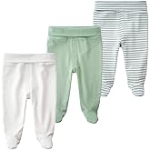ACESTAR Newborn Infant Baby Boys Girls Cotton High Waist Footed Pants Casual Leggings with Feet 0-12 Months 3-PACK/1-PACK