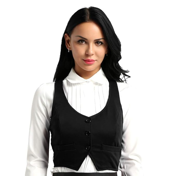Alvivi Damen-Weste Anzug-Weste U-Ausschnitt Kellnerweste MODERN Slim Fit Kellnerweste Workwear Business Beiläufige Golf Waist
