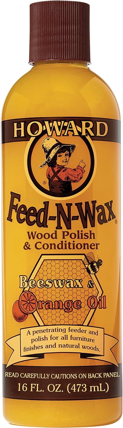 Howard Feed N Wax FW0016 Wood Polish Feed and Conditioner, Orange OIl, Beeswax 473ml (16oz)