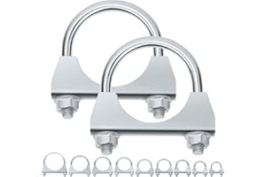 Swpeet 2Pcs Galvanized 2" - 50mm Exhaust U Clamp Kit, Galvanized Muffler U-Bolt Clamps, Universal Heavy Duty U-Bolt Muffler Clamp Ideal for Tip Pipes Connection