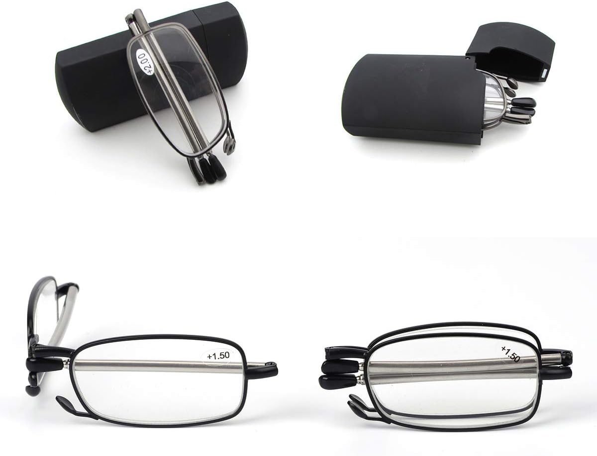 Beaute VANANA Reading Glasses 2 Pair Reader Compact Folding Magnify Glasses Black and Gunmetal (+2) - Image 4