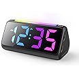 Netzu Digital Alarm Clocks for Bedrooms, Bedside Clocks with RGB Night Light, Rainbow Time, Large Display, Dual Alarm, Snooze, LED Desk Dimmable Alarm Clock for Kids Teens (Black)