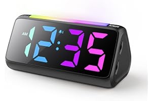 Netzu Digital Alarm Clocks for Bedrooms, Bedside Clocks with RGB Night Light, Rainbow Time, Large Display, Dual Alarm, Snooze, LED Desk Dimmable Alarm Clock for Kids Teens (Black)