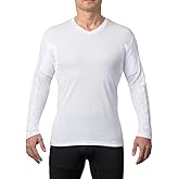 Men's Sweatproof Undershirt | Supima Cotton/Micromodal V Neck Long Sleeve Shirt with Underarm Sweat Pads | Original Fit | Aluminum-Free Alternative | White | Large