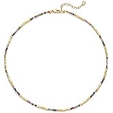 MTMY Beaded Gemstone Choker Necklace for Women, 14K Gold Plated Boho Colorful Natural Stone Bead Chain Necklace Summer Beach Handmade Jewelry