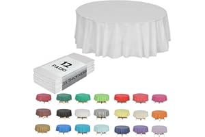 Evershine (12-Pack Heavy Duty Plastic Table Covers Tablecloth (Reusable) (Round 84", White)