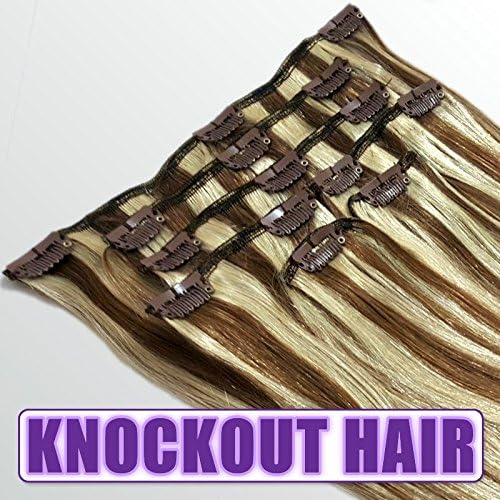 Clip In Human Hair Extensions 18" - 120 Grams Full Head Remy Premium Grade AAAAA Double Wefted 100% Real Long Straight Human Hair Silky Soft 7 Pieces 15 Clips (Lt Nat Brown/Golden Ash Blonde P#7A/#24)