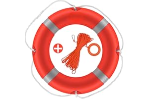 23Inch Life Preserver Ring, Life Ring for Pool with Water Floating Lifesaving Rope 98.5FT Set, Boat Safety Throw Rings, Swim 