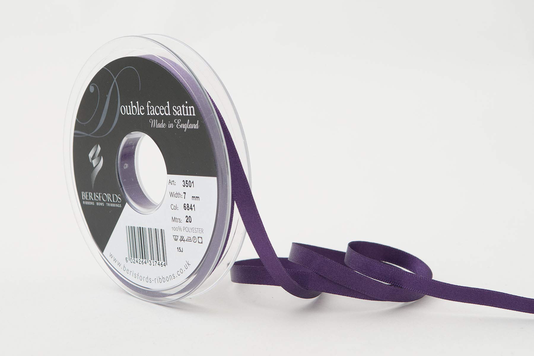 Berisfords Double FACE Poly Satin Ribbon, BlackBerry, 7 mm