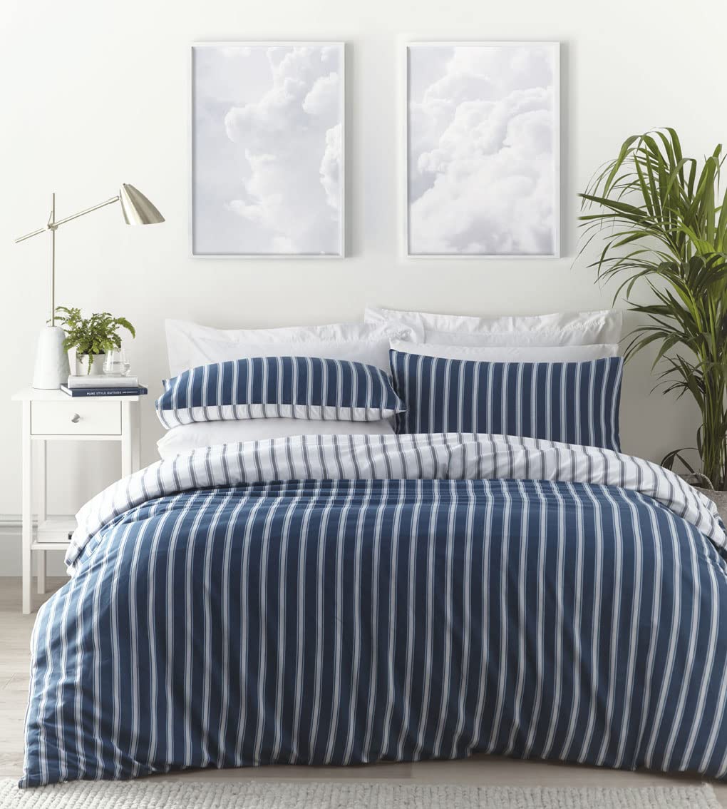 HOMEMAKER BEDDING Navy Blue Stripe Duvet Cover Set Quilt Cover Pillow Cases (Double)